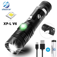 Load image into Gallery viewer, Ultra Bright LED Flashlight With XP-L V6 LED lamp beads Waterproof Torch Zoomable 4 lighting modes Multi-function USB charging