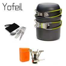 Load image into Gallery viewer, Outdoor Pot Mini Gas Stove Sets Camping Hiking Cookware Picnic Cooking Set Non-stick Bowls With Foldable Spoon Fork Knife