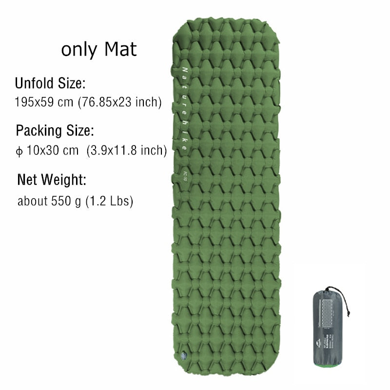 Naturehike Inflatable Mattress Ultralight Waterproof Compact Air Mat Single Sleeping Pad Travel Folding Bed Portable Camping Mat