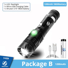 Load image into Gallery viewer, Ultra Bright LED Flashlight With XP-L V6 LED lamp beads Waterproof Torch Zoomable 4 lighting modes Multi-function USB charging
